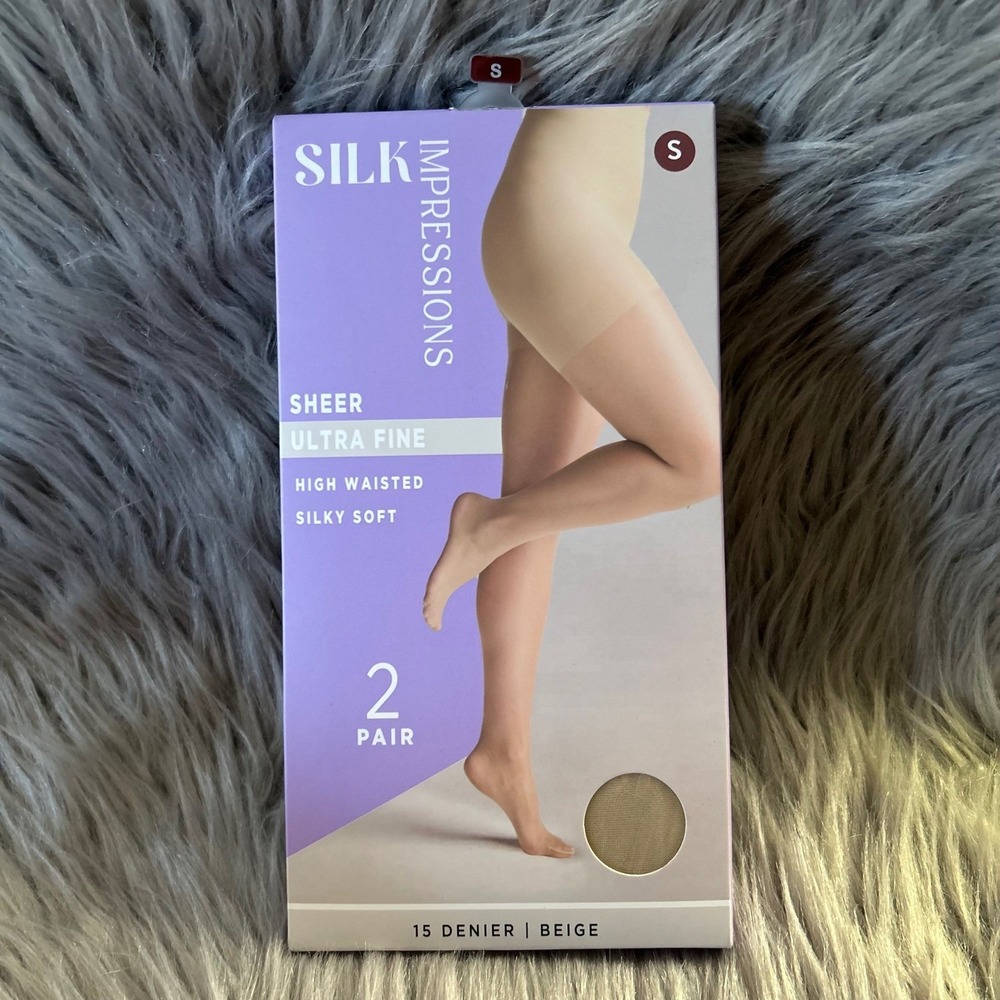 Silk Impressions Ultra Fineβ Sheer Tights Womens Size Small Beige High Waisted
